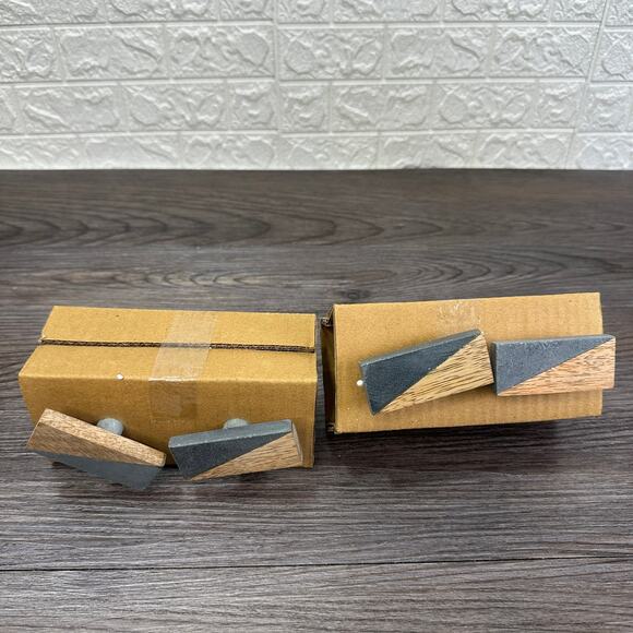 Artisanal Creations Drawer Cabinet Pull Marble Grey w/ Wood Diagonal Handcrafted - Picture 1 of 5